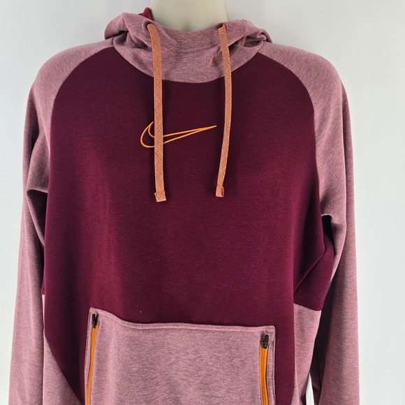 Nike Therma-FIT Mens Hoodie Burgundy Pink Colorblock Pullover Large DQ4842-652 - Picture 3 of 8